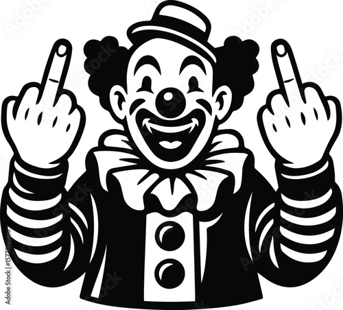 Rude Clown Vector – Cartoon Clown Showing Middle Finger for Dark Humor, Tattoos, and Streetwear Art