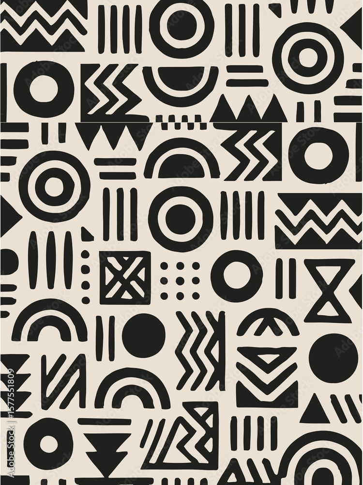 Tribal Geometric Seamless Pattern – Ethnic Abstract Design in Black and Beige Tribal Geometric Seamless Pattern – Ethnic Abstract Design in Black and Beige