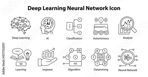 Deep Learning Neural Network Icon – AI Technology Vector Design with editable stroke.