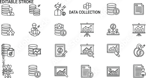 Illustration of data collection icons representing various data aspects