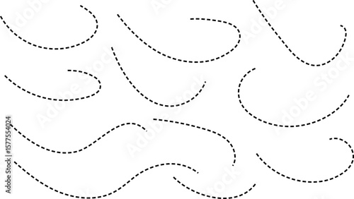 curved line set. Hand drawn line doodle. curved pointers sign. Sketch curved dashed signpost showing confusing complex paths
