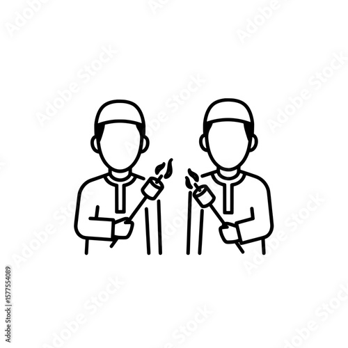 Doctors holding medical instruments in line art style