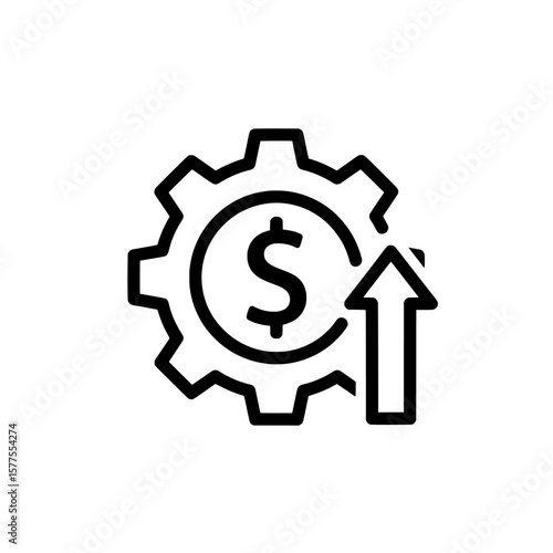gear with dollar sign and upward arrow symbolizing financial growth