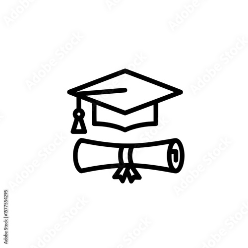 graduation cap and diploma scroll icon with tassel