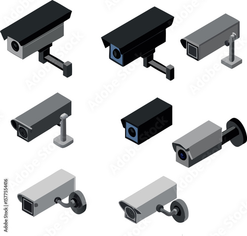 Isometric CCTV Security Camera Collection: Surveillance and Monitoring Systems
