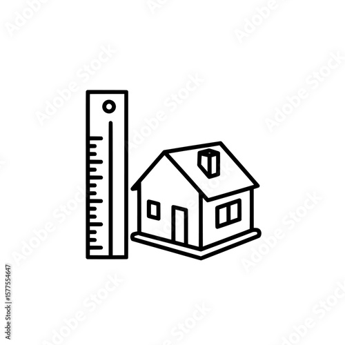 House with ruler and measurement tools for construction and architecture