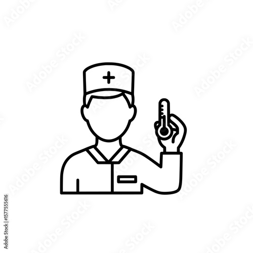 Nurse holding thermometer in hand for healthcare or medical setting