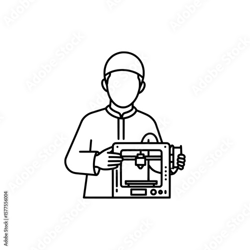 Person operating a 3d printer for manufacturing or prototyping