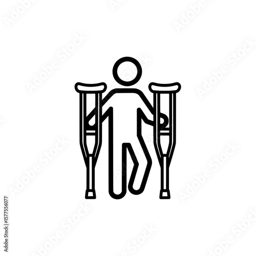 Person walking with crutches symbol on black background