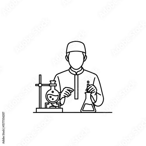 Scientist working with laboratory glassware and chemicals
