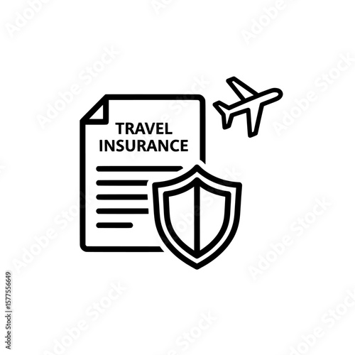 travel insurance policy with shield and airplane icon
