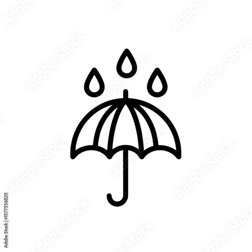 Umbrella with raindrops and splash in outline style for weather themes