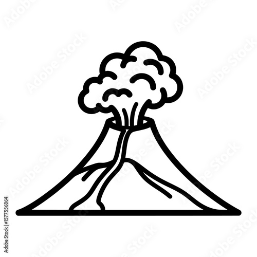 volcano with eruption and smoke rising from crater