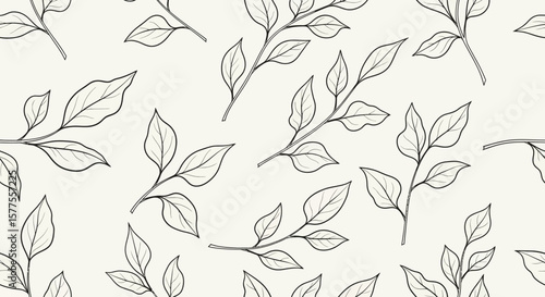 Elegant Floral Pattern Illustration with Botanical Sprigs and Delicate Leaves for Backgrounds