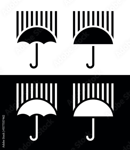 Umbrella and rain icon. Means of sun protection. Season or autumn pictogram. Attribute of bad weather or precipitation. Vector icon.