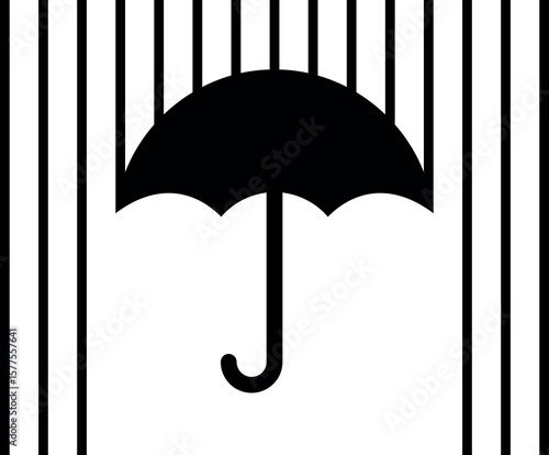 Umbrella and rain icon. Means of sun protection. Season or autumn pictogram. Attribute of bad weather or precipitation. Vector icon.
