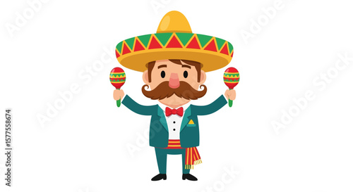 Festive Mexican Man with Maracas Illustration Celebrating Culture and Tradition, ideal for events, celebrations, and cultural themes. 