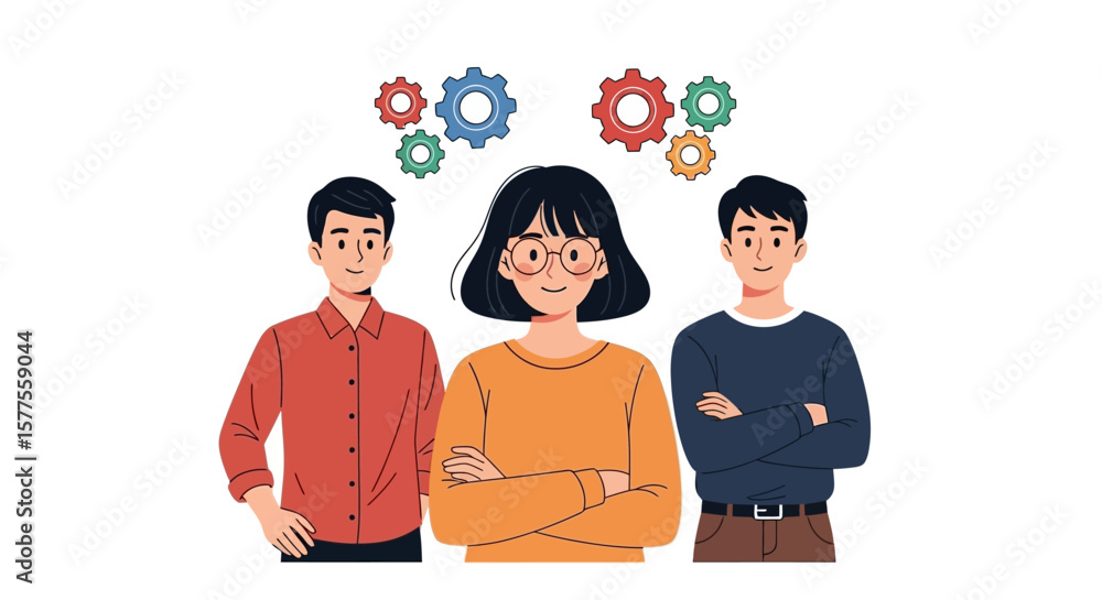 Obraz premium Teamwork and Innovation Diverse professionals collaborate effectively with shared goals represented by gears.