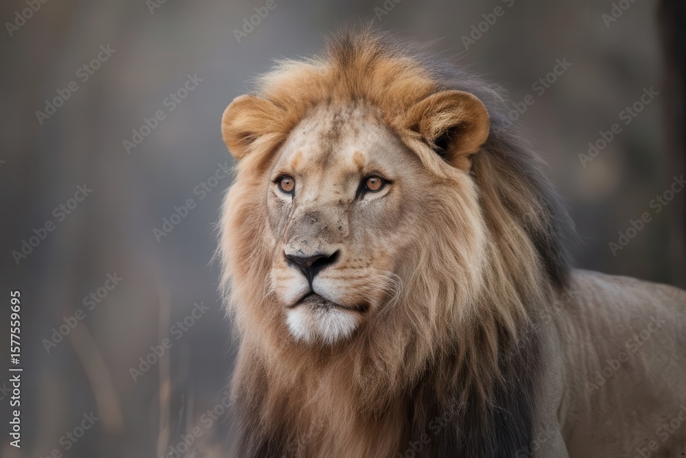 Majestic Male Lion Portrait in African Wildlife Reserve at Dusk Majestic Male Lion Portrait in African Wildlife Reserve at Dusk