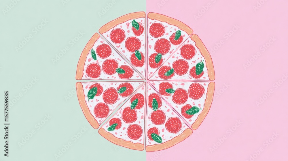 Naklejka premium Pizza slices on a pastel background