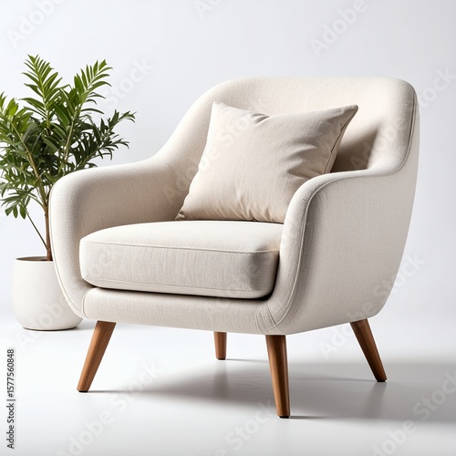 Elegant ivory armchair staging against clear background for home interior designs on white background