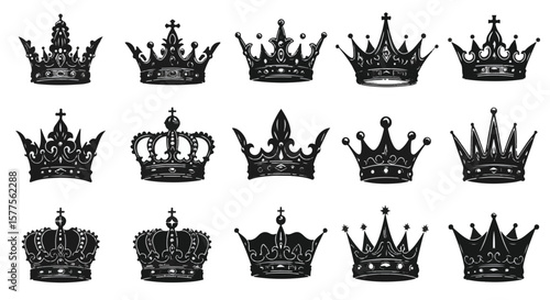A vintage heraldic set of royal crown vector icons, perfect for king and queen designs or imperial labels