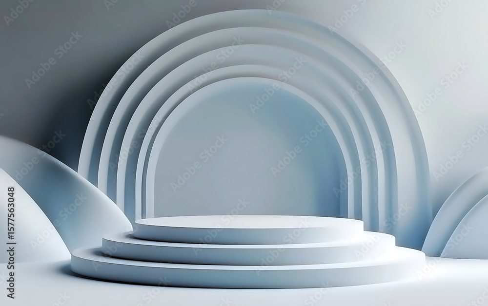 Obraz premium 3D Render of Abstract Shapes – Clean Turquoise Minimal Architecture.