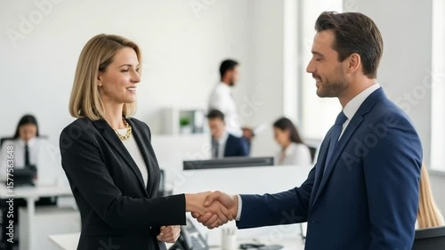 Wallpaper Mural Female HR Bank Manager or Financial Advisor Handshaking Client or Job Candidate in Office Meeting Torontodigital.ca