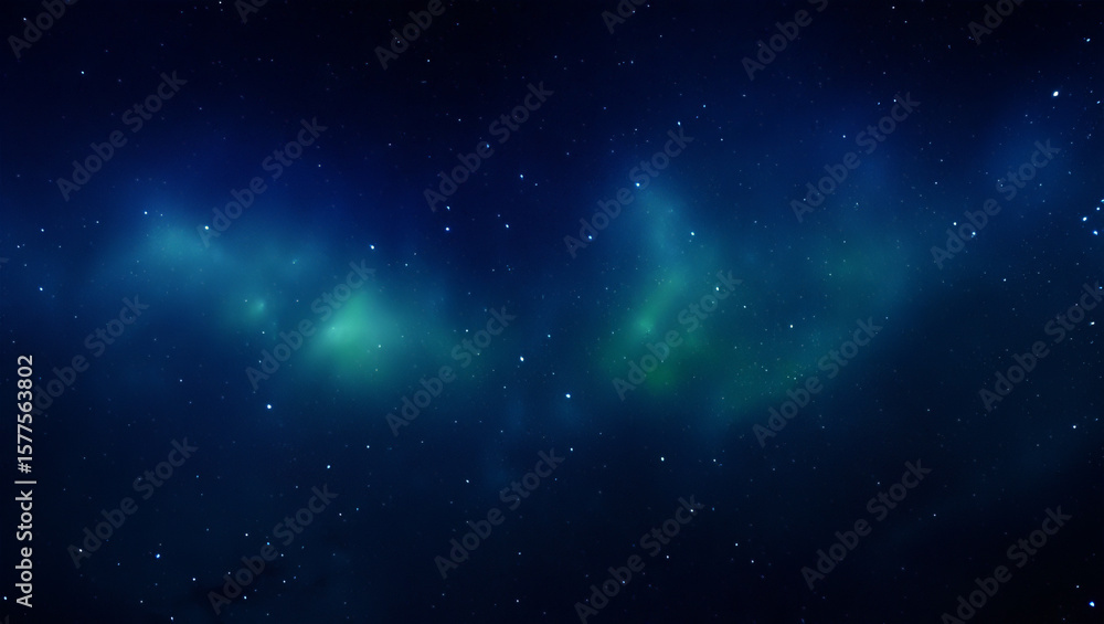 Naklejka premium Vast starry night sky with ethereal blue green nebula clouds