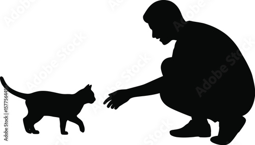 Silhouette of Man and Cat: Friendship, Pet Care, and Human-Animal Bond