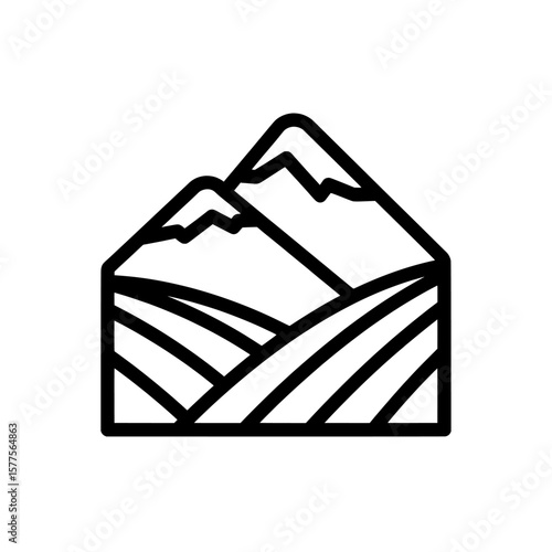 Mountain landscape within envelope outline for outdoor and nature themes