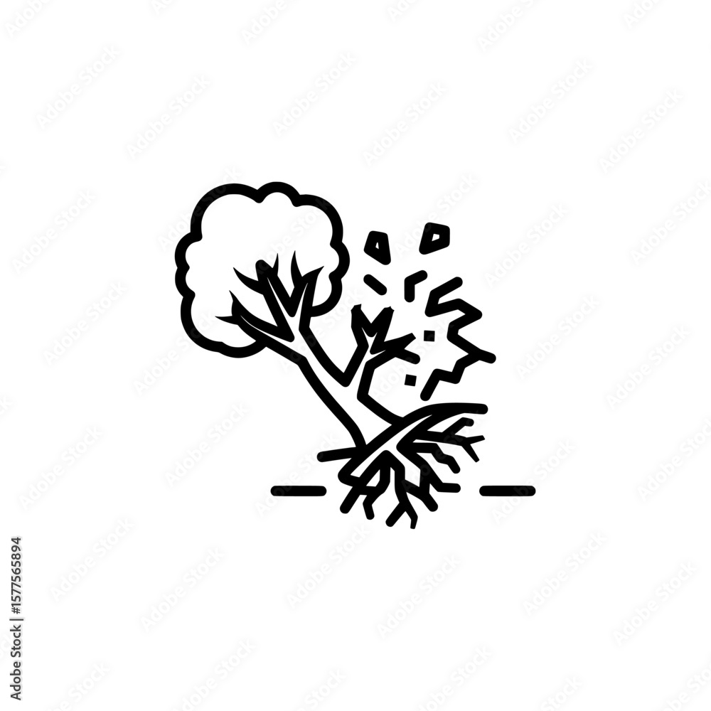 Obraz premium Broken tree with shattered branches and roots on plain background