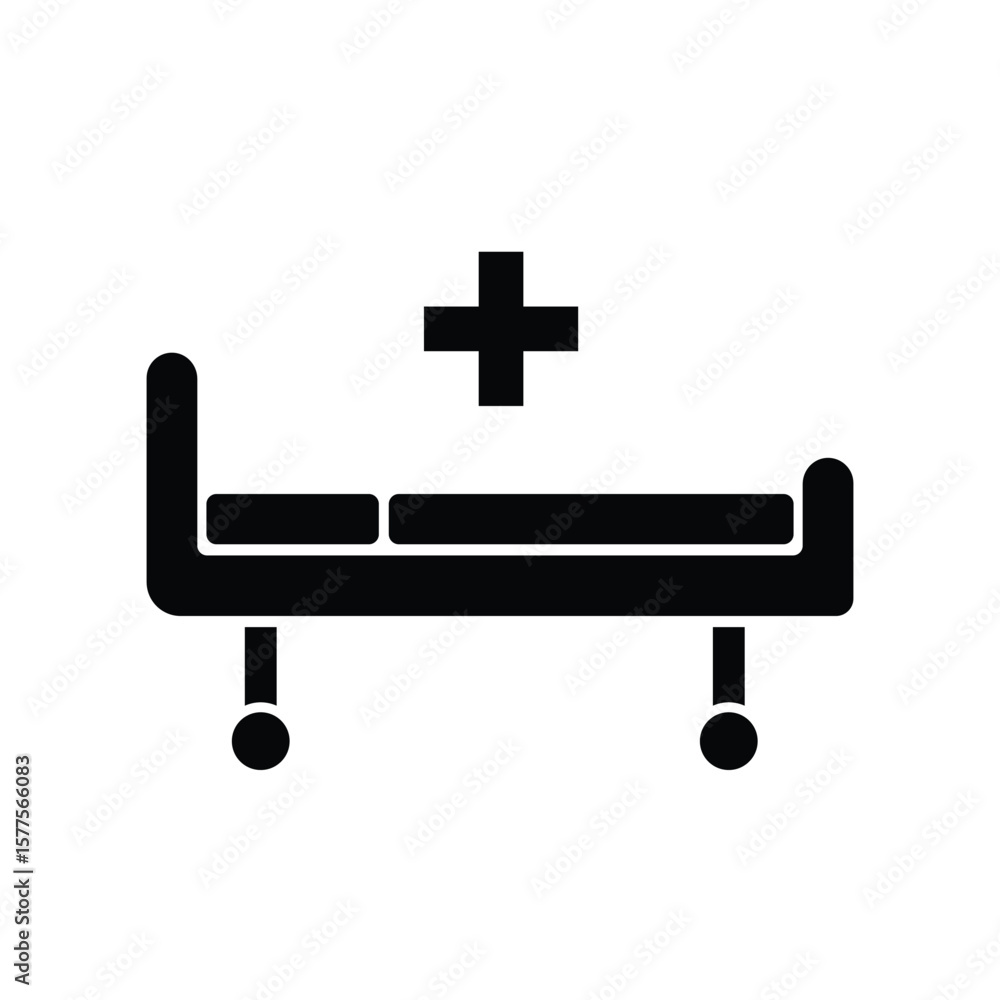 Fototapeta premium Hospital bed simple flat icon design on white background
