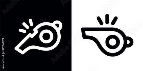 Referee whistle icon. Symbol of sport, match or championship. Referee whistle, attribute of sports referee or violation of game rules. For playing football or hockey, volleyball or basketball. Vector 