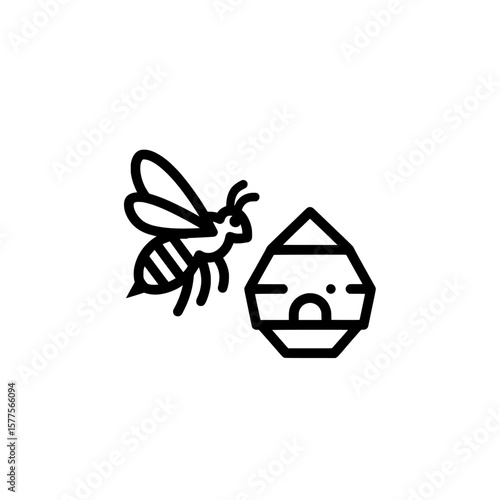 Bee approaching a hive with honeycomb structure
