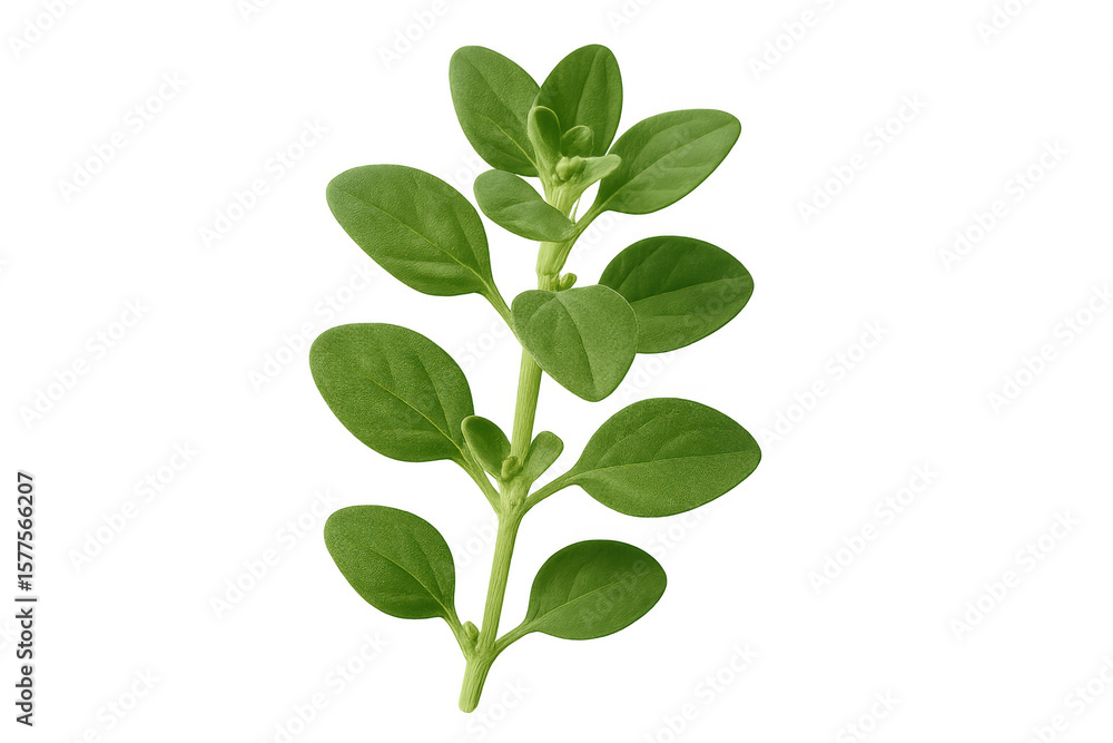 Fototapeta premium Studio shot of a fresh green marjoram sprig growing on a transparent background, perfect for food and beverage projects