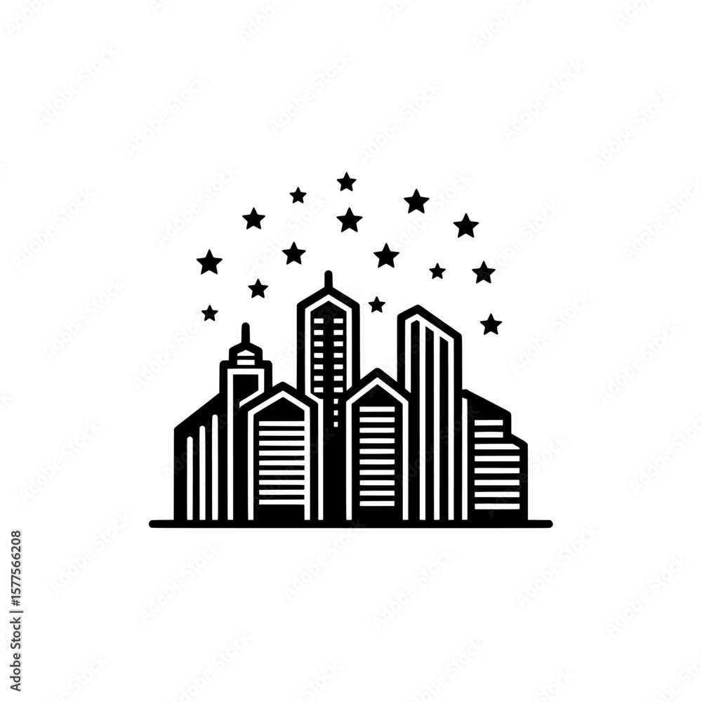 Obraz premium city skyline with stars at night for urban development projects