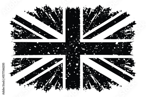 Grunge Union Jack Flag Silhouette Vector Illustration with Vintage Texture Flat Design