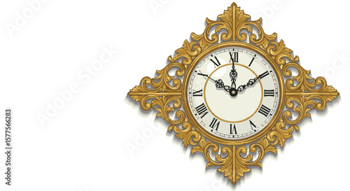 Antique golden clock with an old-fashioned dial symbolizing the passage of time
