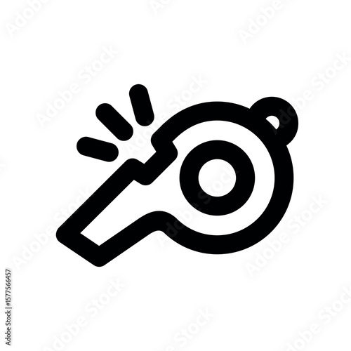 Referee whistle icon. Symbol of sport, match or championship. Referee whistle, attribute of sports referee or violation of game rules. For playing football or hockey, volleyball or basketball. Vector 
