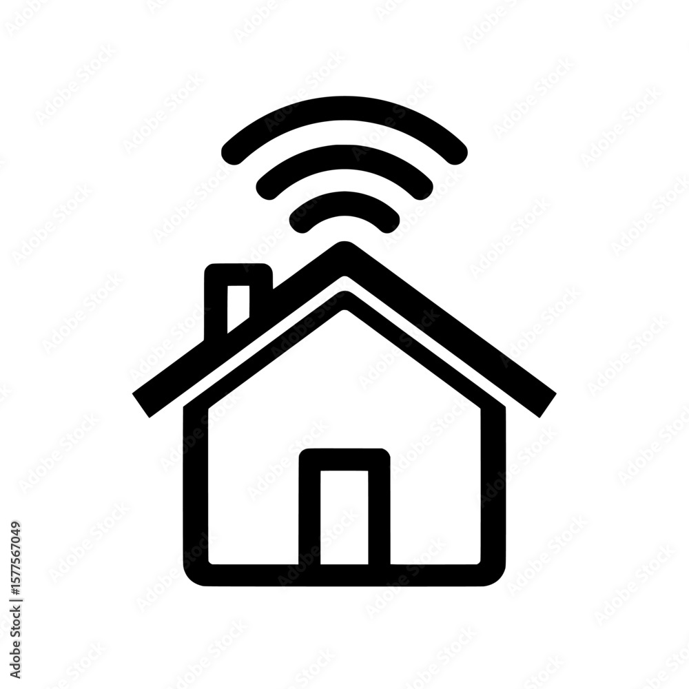 House with Wi-Fi signal waves above roof for smart home concept House with Wi-Fi signal waves above roof for smart home concept