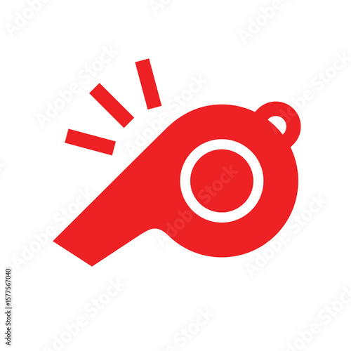 Referee whistle icon. Symbol of sport, match or championship. Referee whistle, attribute of sports referee or violation of game rules. For playing football or hockey, volleyball or basketball. Vector 