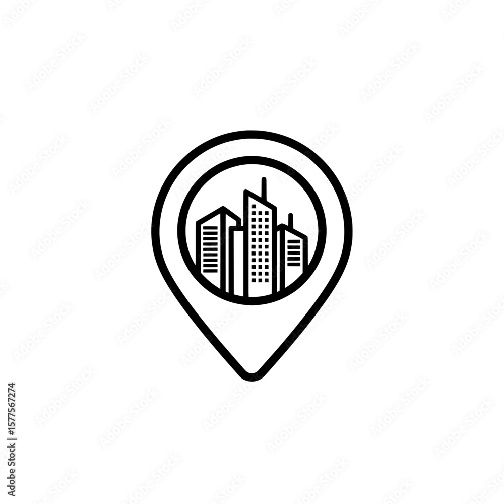 Obraz premium city map pin with buildings outline for location and address