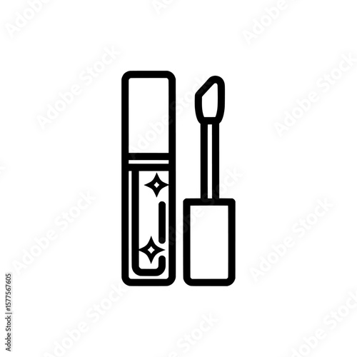 cosmetic lipstick and lip gloss with applicator in outline style