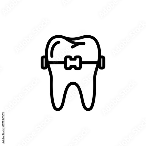 Tooth with dental braces and wire highlight for dental care and orthodontics