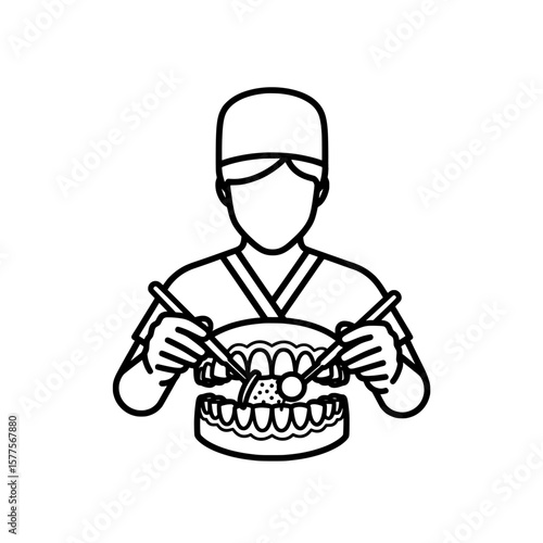 Doctor performing dental surgery with tools and patient