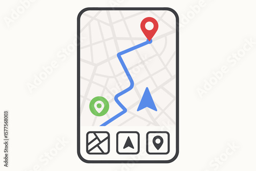 Navigation app interface with route map and location pins