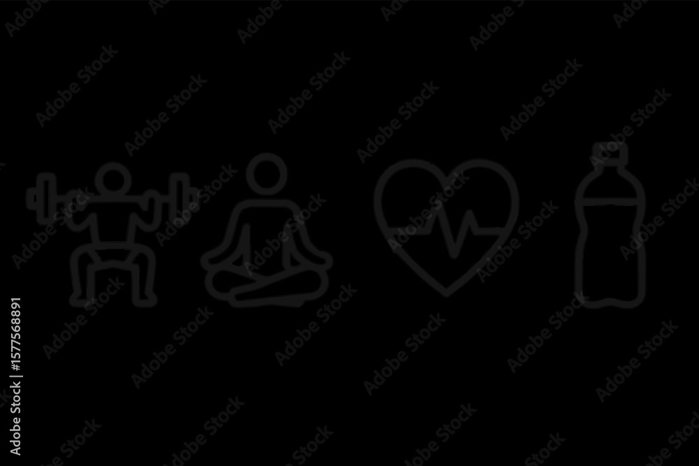 Icons representing fitness, yoga, heart health, and hydration Icons representing fitness, yoga, heart health, and hydration