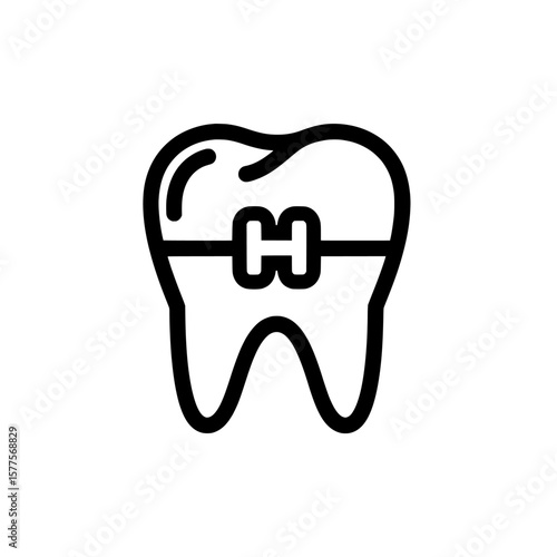 Tooth with braces outline for dental care or orthodontic theme