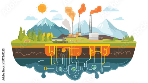 Geothermal Energy Production Diagram for Sustainable Power Generation